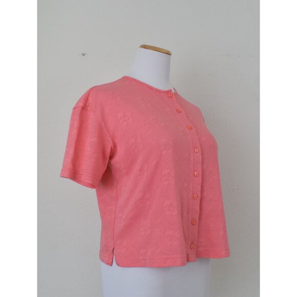 Vintage 90s Salmon Knit button Cotton/Poly Top by Jaclyn Smith | size S - Picture 4 of 10